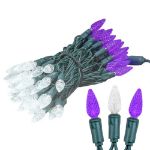 Purple and Pure White 70 LED C6 Strawberry Mini Lights Commercial Grade Green Wire