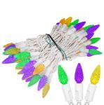 Purple Green and Yellow 70 LED C6 Strawberry Mini Lights Commercial Grade on White Wire