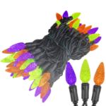 Purple/Lime/Orange 70 LED C6 Strawberry Mini Lights Commercial Grade Black Wire