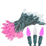 Pink and Pure White 70 LED C6 Strawberry Mini Lights Commercial Grade Green Wire