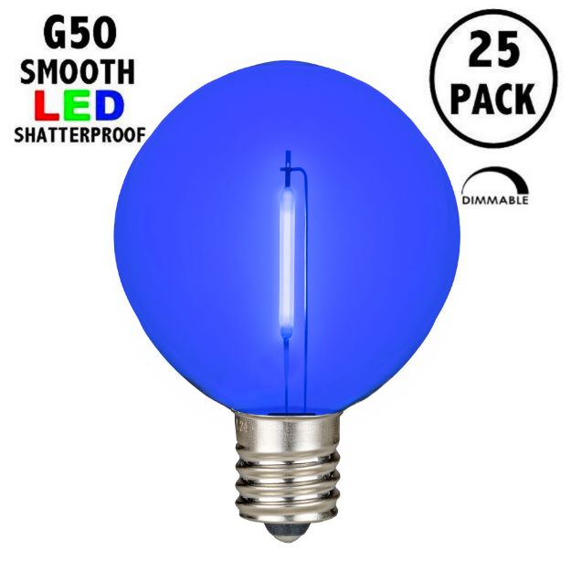 Blue LED G50 Plastic Filament LED Globe Bulbs - 25pk