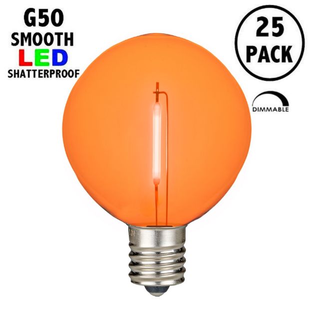 Orange LED G50 Plastic Filament LED Globe Bulbs - 25pk