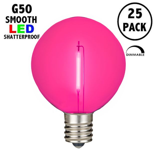 Pink LED G50 Plastic Filament LED Globe Bulbs - 25pk