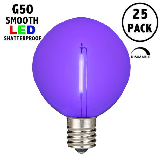 Purple LED G50 Plastic Filament LED Globe Bulbs - 25pk