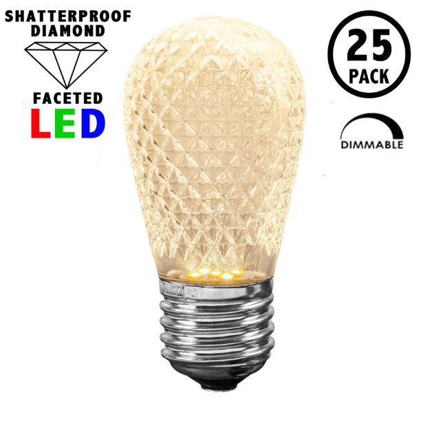Warm White Diamond Faceted S14 LED Medium Base - 25pk