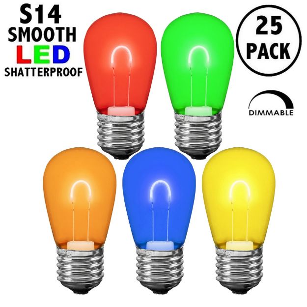 Multi Colored S14 U-Shaped LED Plastic Flex Filament Replacement Bulbs 25 Pack