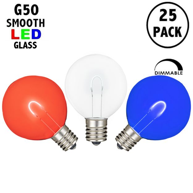 Red/White/Blue G50 U-Shaped LED Glass Flex Filament Replacement Bulbs 25 Pack