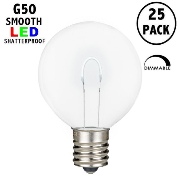 Pure White G50 U-Shaped LED Plastic Flex Filament Replacement Bulbs 25 Pack
