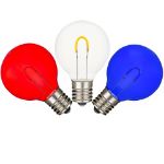 Red/White/Blue G40 U-Shaped LED Glass Flex Filament Replacement Bulbs 25 Pack