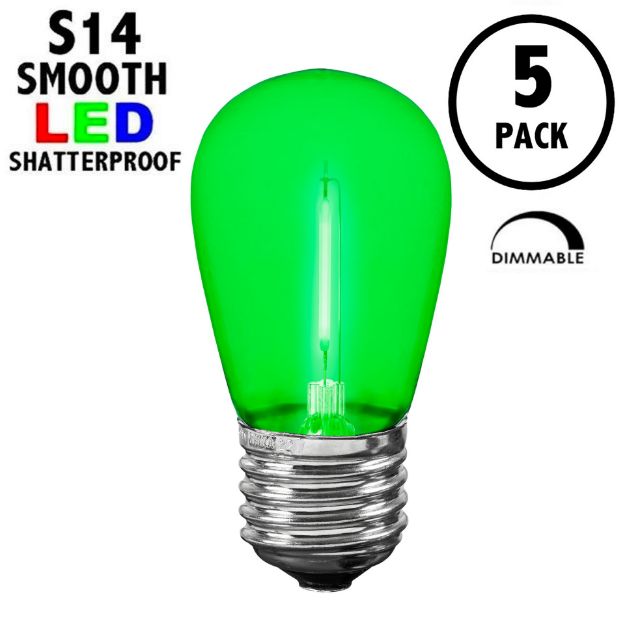 Green S14 LED Plastic Filament Medium Base e26 Bulbs  - 5pk
