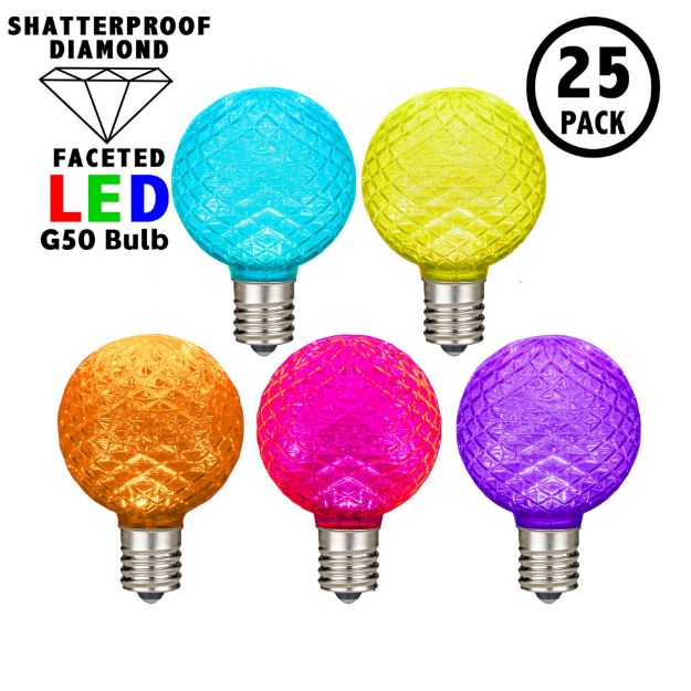Modern Multi Color Diamond Faceted LED G50 Globe Bulbs - 25pk