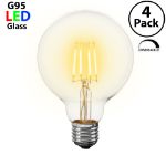 LED G95 Globe Warm White Medium Base Glass Filament Bulb - 4pk