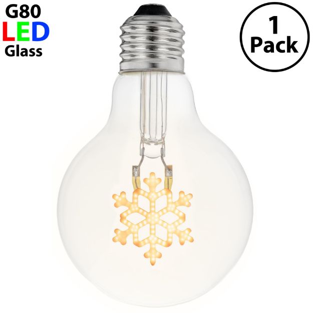 LED Snowflake Decorative Filament G80 Medium Base Glass Bulb  - 1pk