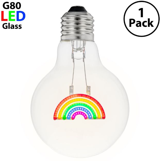 LED Rainbow Decorative Filament G80 Medium Base Glass Bulb  - 1pk