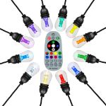 48' RGBWW 24 LED S14 Patio Light String 24" Spacing w/Remote - Black Wire