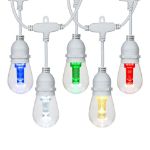 48' RGBWW 24 LED S14 Patio Light String 24" Spacing w/Remote - White Wire