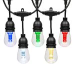 48' RGBWW 24 LED S14 Patio Light String 24" Spacing w/Remote - Black Wire