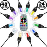 48' RGBWW 24 LED S14 Patio Light String 24" Spacing w/Remote - Black Wire