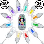 48' RGBWW 24 LED S14 Patio Light String 24" Spacing w/Remote - White Wire