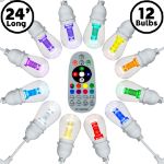 24' RGBWW 12 LED S14 Patio Light String 24" Spacing w/Remote - White Wire