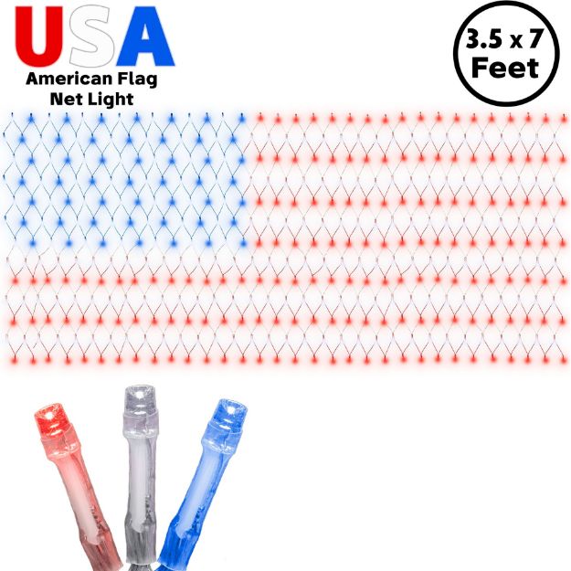 USA Flag LED Net Lights 84"x 42" Transparent Wire