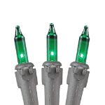 Green Christmas Mini Lights 50 Light on Brown Wire 11 Feet Long