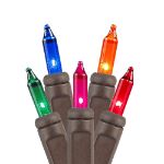 Multi Colored Christmas Mini Lights 50 Light on Brown Wire 11 Feet Long