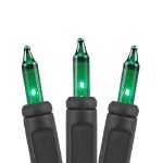 Green Christmas Mini Lights 50 Light on Black Wire 11 Feet Long