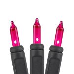 Pink Christmas Mini Lights 50 Light on Black Wire 11 Feet Long