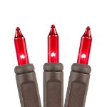 Red Christmas Mini Lights 50 Light on Brown Wire 11 Feet Long