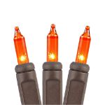 Amber/Orange Christmas Mini Lights 100 Light 50 Feet Long on Brown Wire
