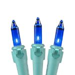 Blue Christmas Mini Lights 100 Light 50 Feet Long on Green Wire