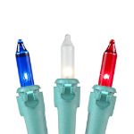 Red/White/Blue Christmas Mini Lights 100 Light 50 Feet Long on Green Wire