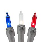 Red/White/Blue Christmas Mini Lights 100 Light 50 Feet Long on Brown Wire