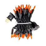 Black Wire Orange Christmas Mini Lights 50 Light 11 Feet Long