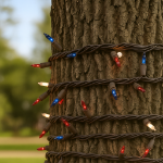 Red/White/Blue Christmas Mini Lights 100 Light 50 Feet Long on Brown Wire