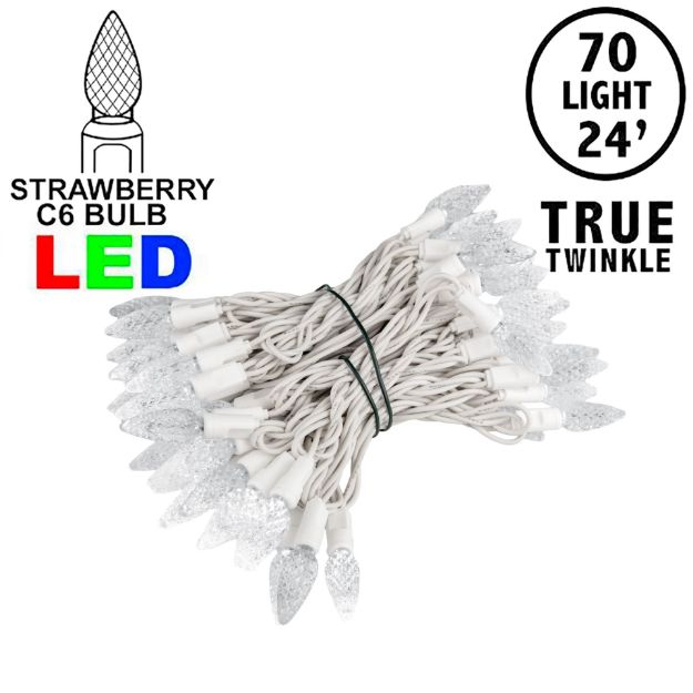 *NEW* True Twinkle Pure White 70 LED C6 Strawberry Mini Lights Commercial Grade on White Wire