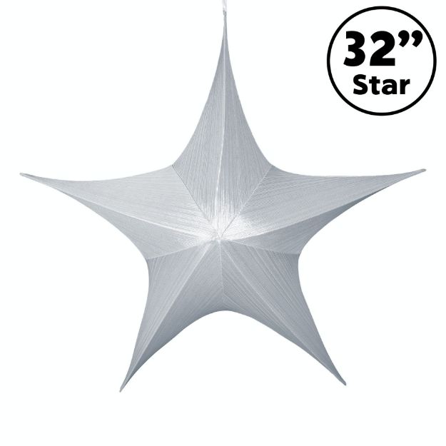 32" Fold Flat Star w/Metallic Mesh Fabric - Silver