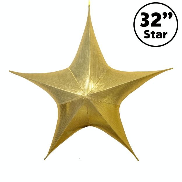 32" Fold Flat Star w/Metallic Mesh Fabric - Gold
