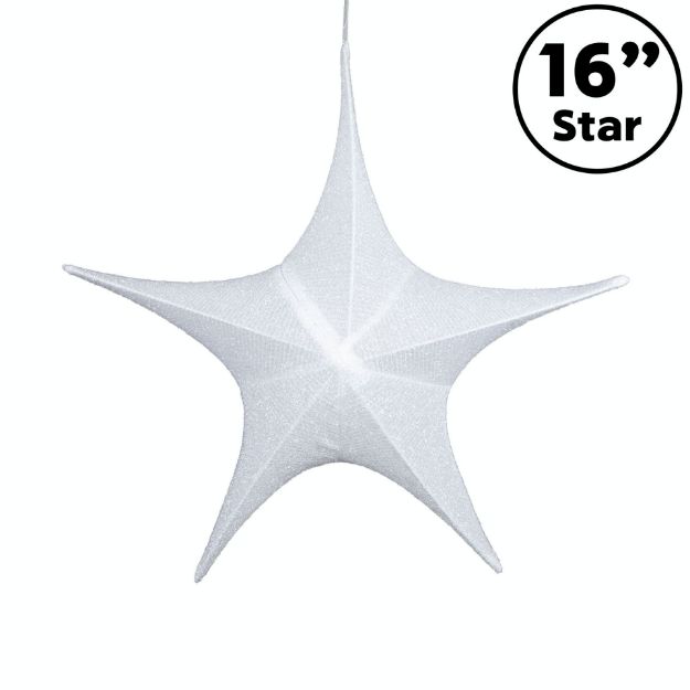 16" Fold Flat Star w/Glitter Mesh Fabric - White