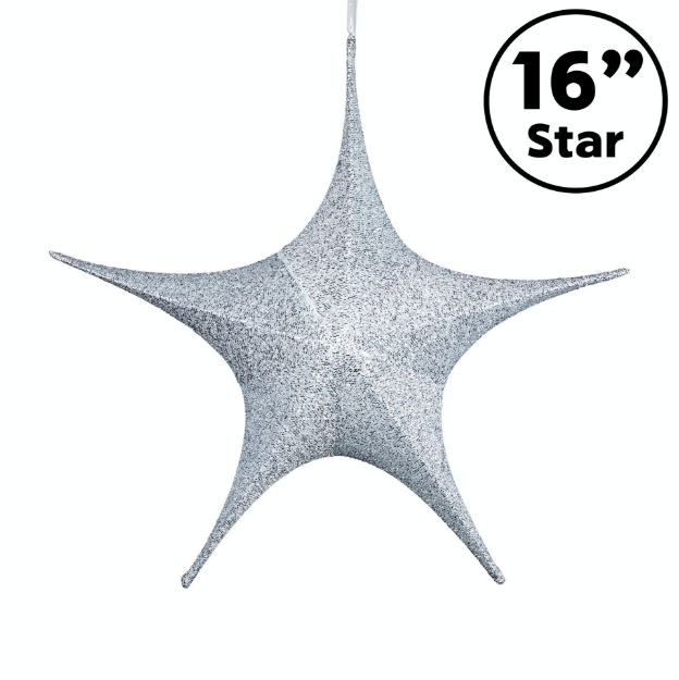 16" Fold Flat Star w/Glitter Mesh Fabric - Silver