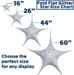 16" Fold Flat Star w/Glitter Mesh Fabric - Silver