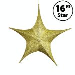16" Fold Flat Star w/Glitter Mesh Fabric - Gold 