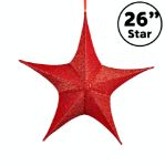 26" Fold Flat Star w/Glitter Mesh Fabric - Red