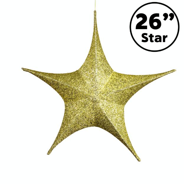 26" Fold Flat Star w/Glitter Mesh Fabric - Gold