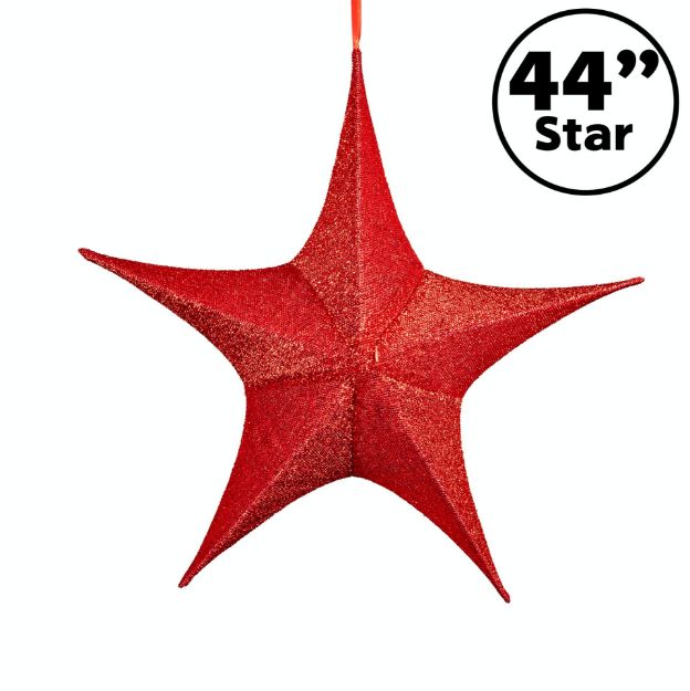 44" Fold Flat Star w/Glitter Mesh Fabric - Red
