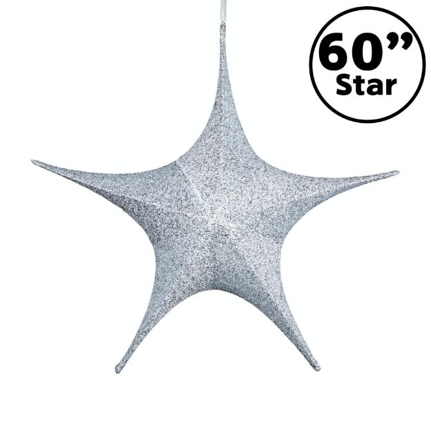 60" Fold Flat Star w/Glitter Mesh Fabric - Silver