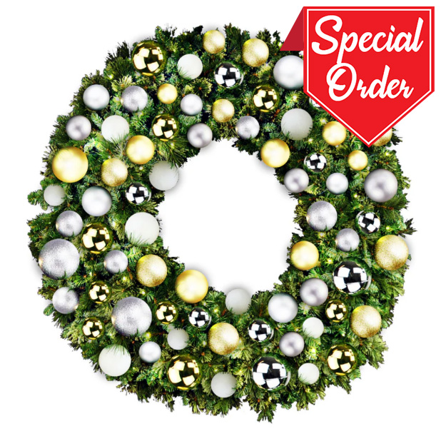 72" Sequoia Wreath with Warm White LED Lights and Treasure Themed Ornaments