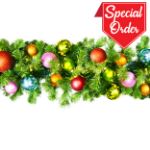 9' Blended Pine Garland Pre-Lit with Warm White LEDs Decorated with the Tropical Ornament Collection