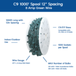 Novelty Lights C9 1000' Spool 12" Spacing 8 Amp Green Wire